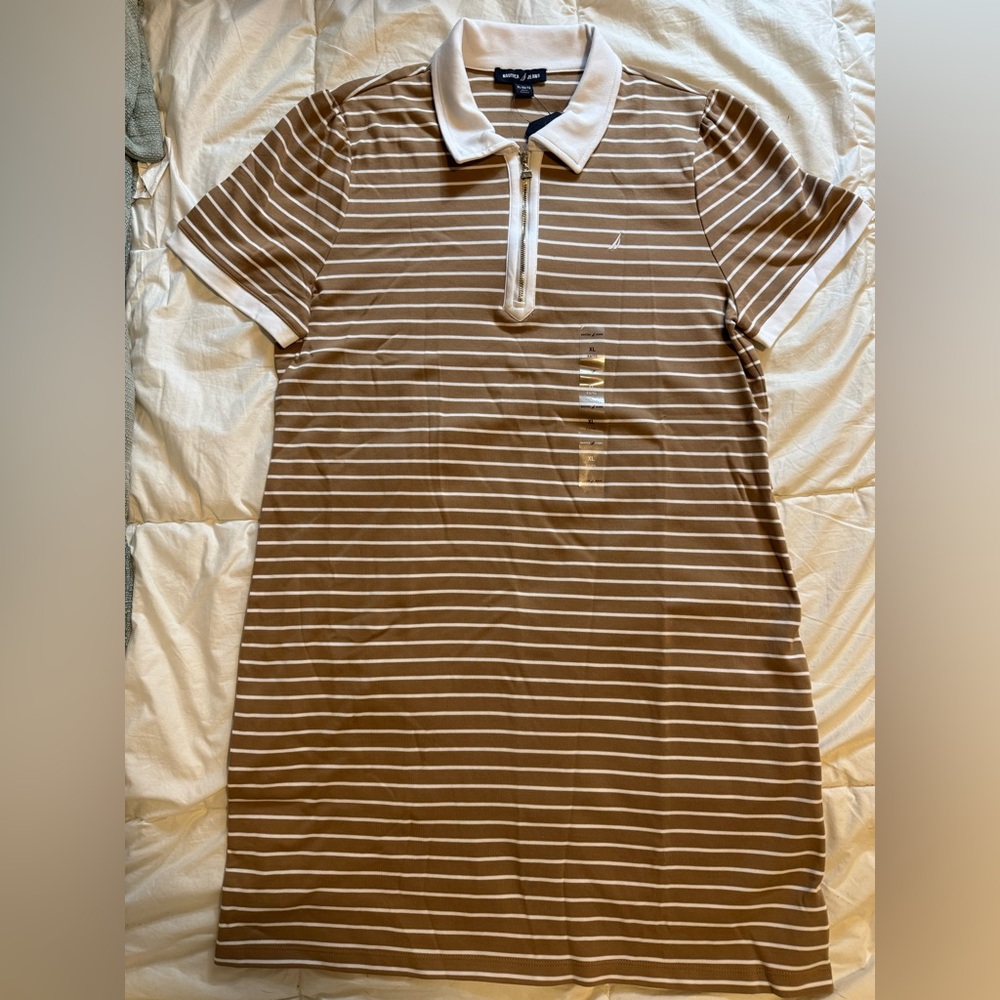 NWT Nautica Brown and White Striped Polo Dress